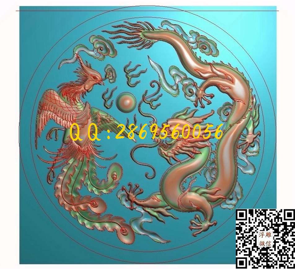 龙凤戏珠129-117-3_龙凤呈祥仿古龙凤门板背板精雕图浮雕图