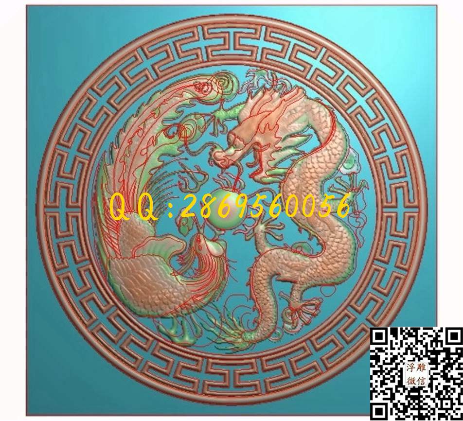 龙凤戏珠圆匾图587-587-10_龙凤呈祥仿古龙凤门板背板精雕图浮雕图